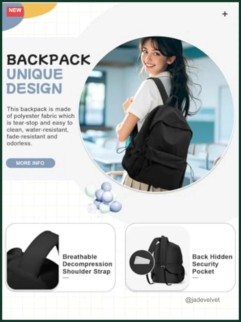 Waterproof Backpack for School Travel Lightweight with Laptop Sleeve